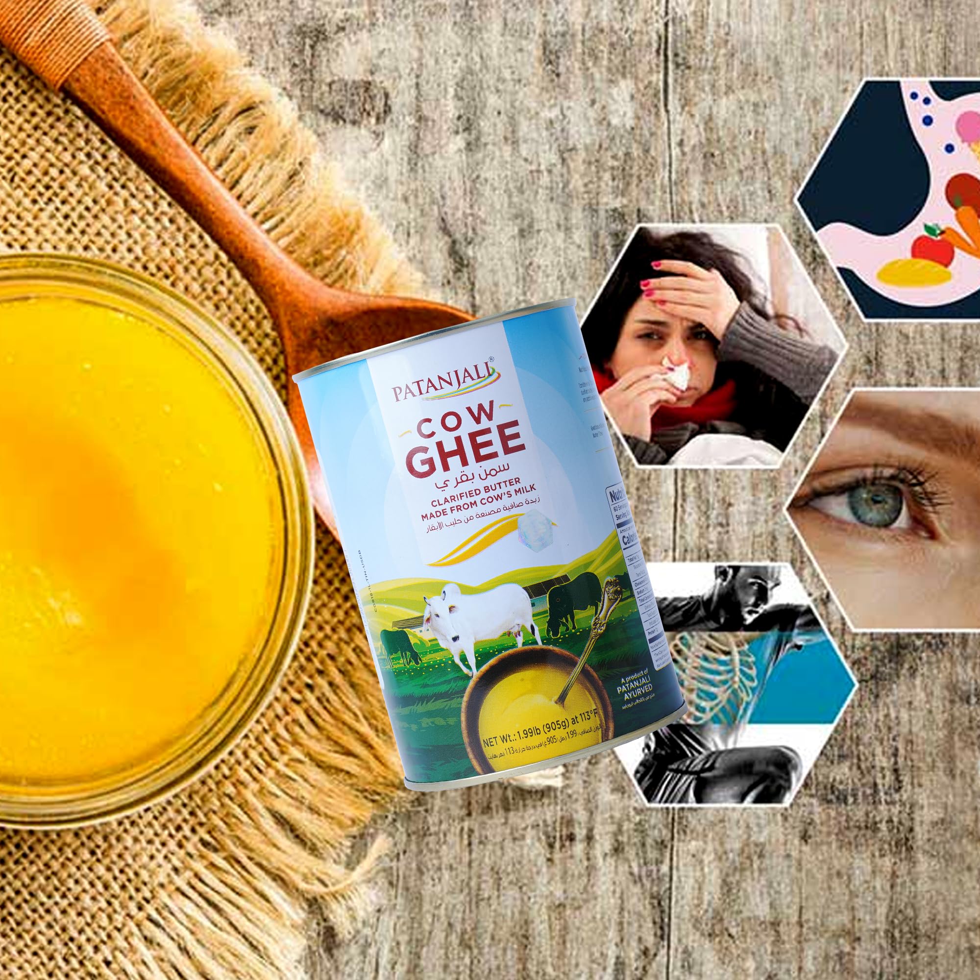Patanjali grass-fed cow ghee spoon-dip ideal for drizzling over dishes