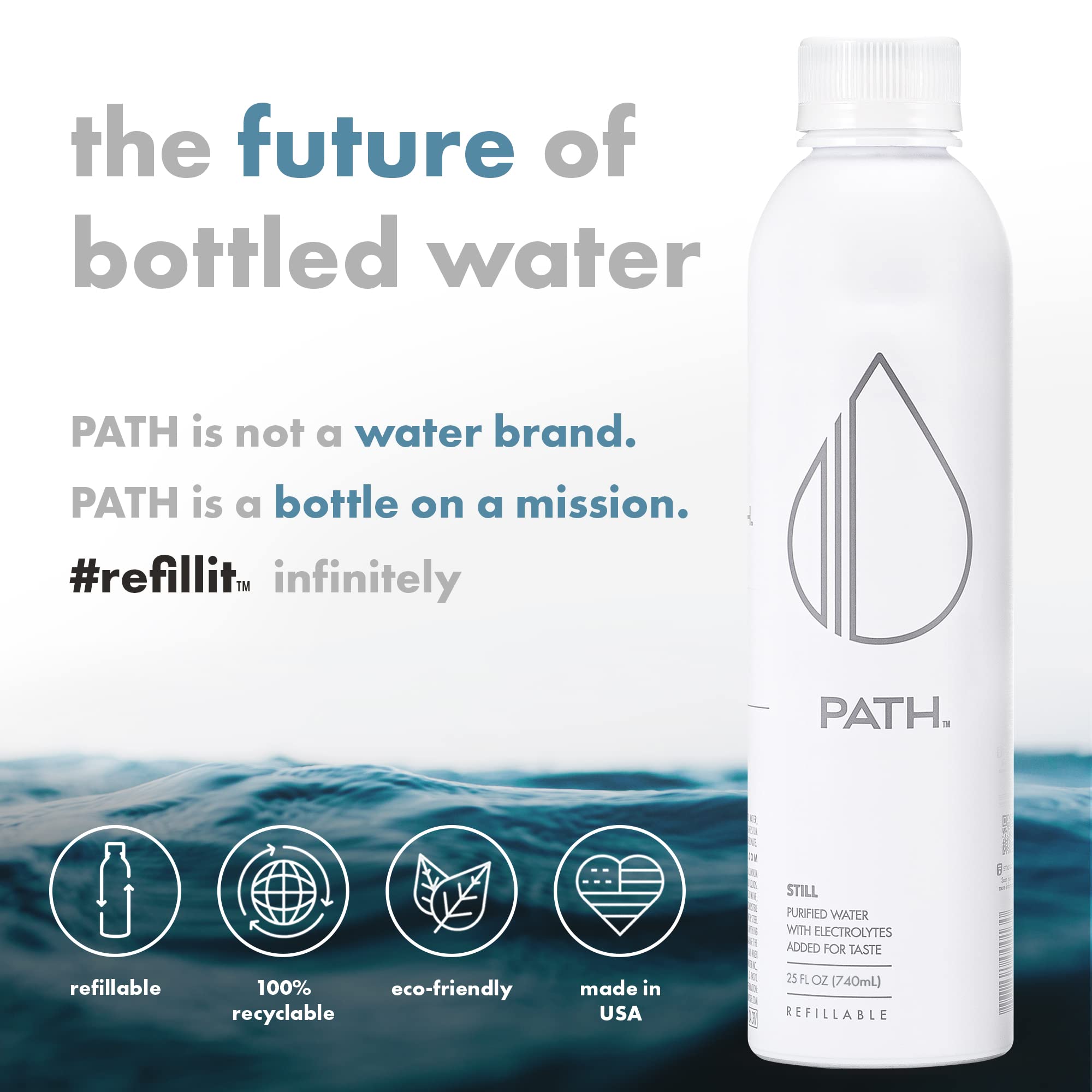 PATH Still aluminum bottle cap close-up highlights BPA-free construction and leak resistance.