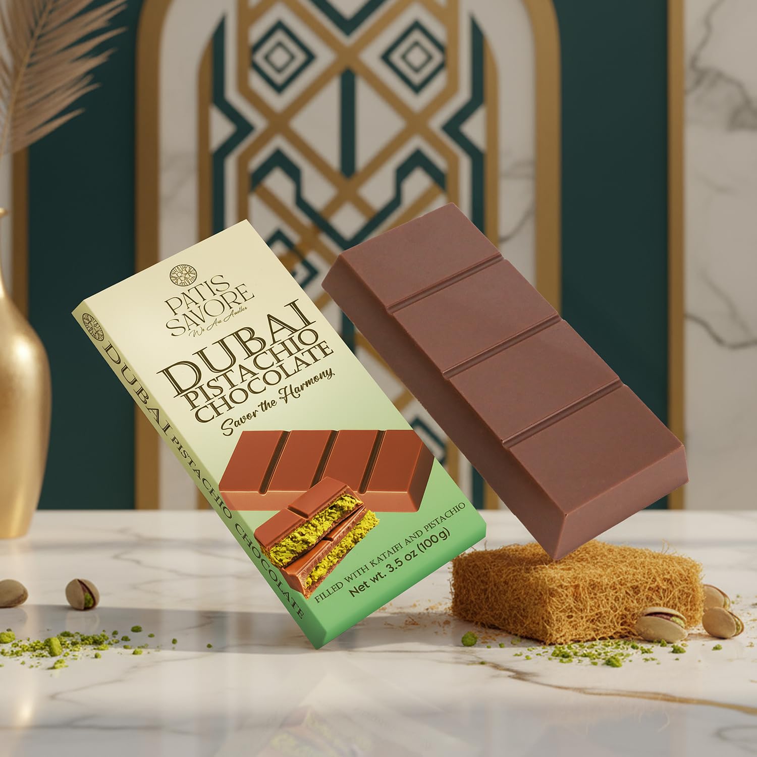 Patis Savore handcrafted bar highlights artisan Dubai chocolate craftsmanship.