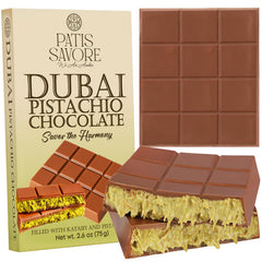 Patis Savore Dubai Chocolate Bar pistachio cream close-up for gourmet gifting