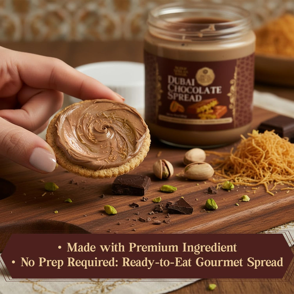 PATIS SAVORE Dubai chocolate spread jar closeup emphasizing rich ingredients and premium packaging.