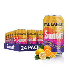 Paulaner Sunset Classic Orange Cola can with vibrant label, great for refreshing nonalcoholic gatherings.