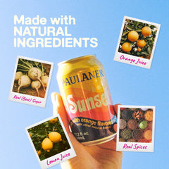 Paulaner Sunset packaging shows Munich brewery heritage, suggesting craft quality.