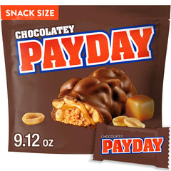 PayDay chocolatey peanut caramel snack bag ready for sharing and on-the-go snacking.