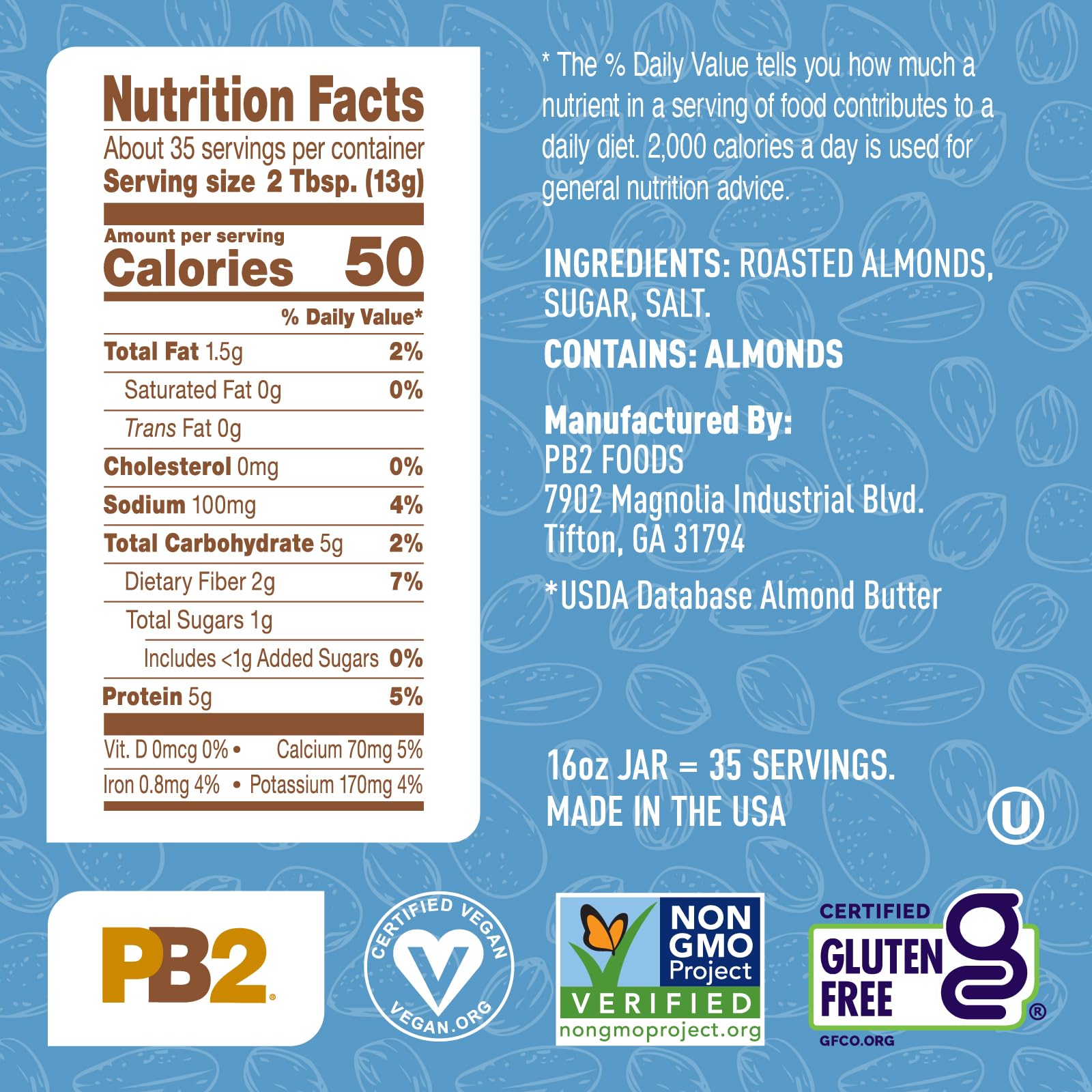PB2 Almond Powder scoop showing convenient low-fat nutrition.