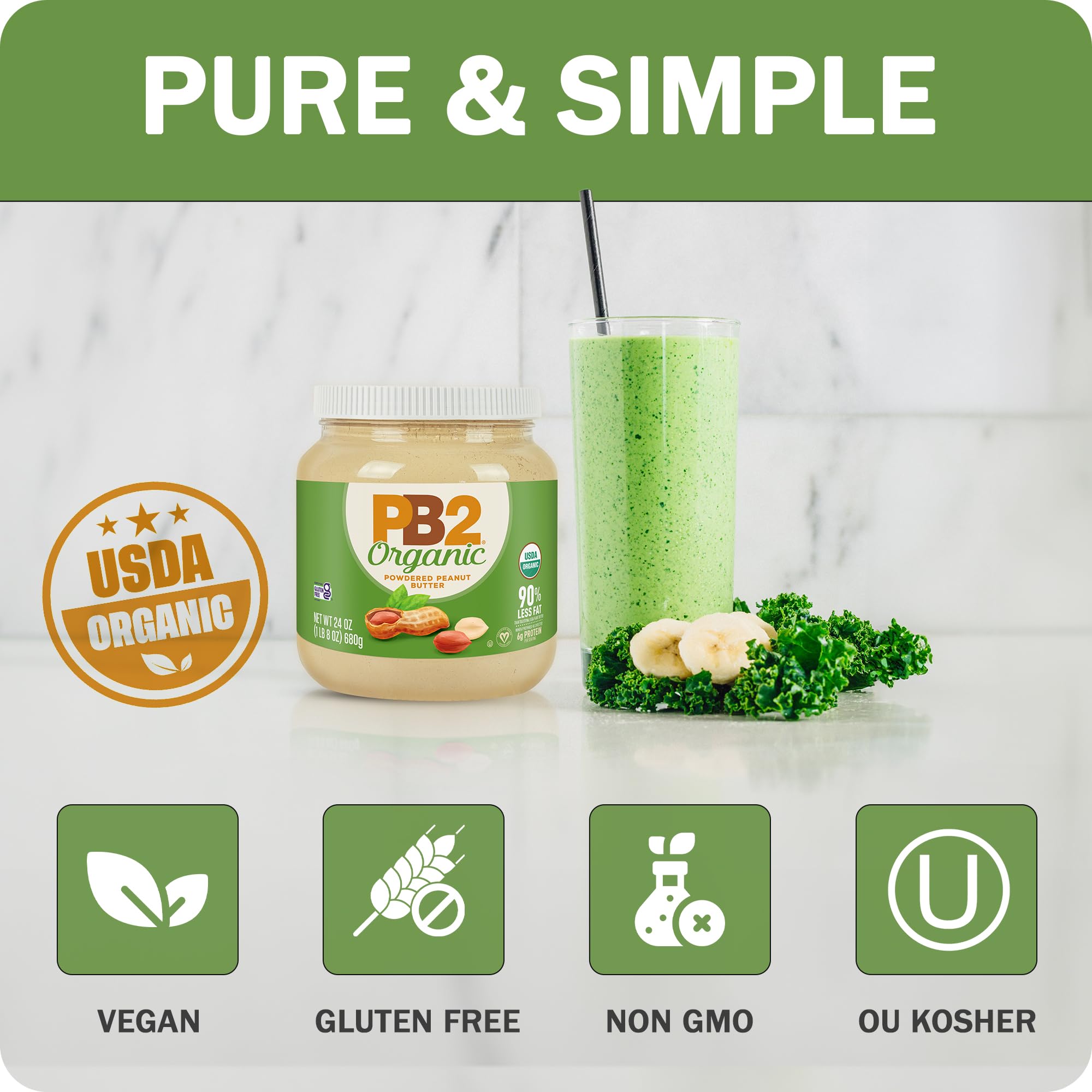 PB2 Organic Powdered Peanut Butter powder in shaker ready for drinks
