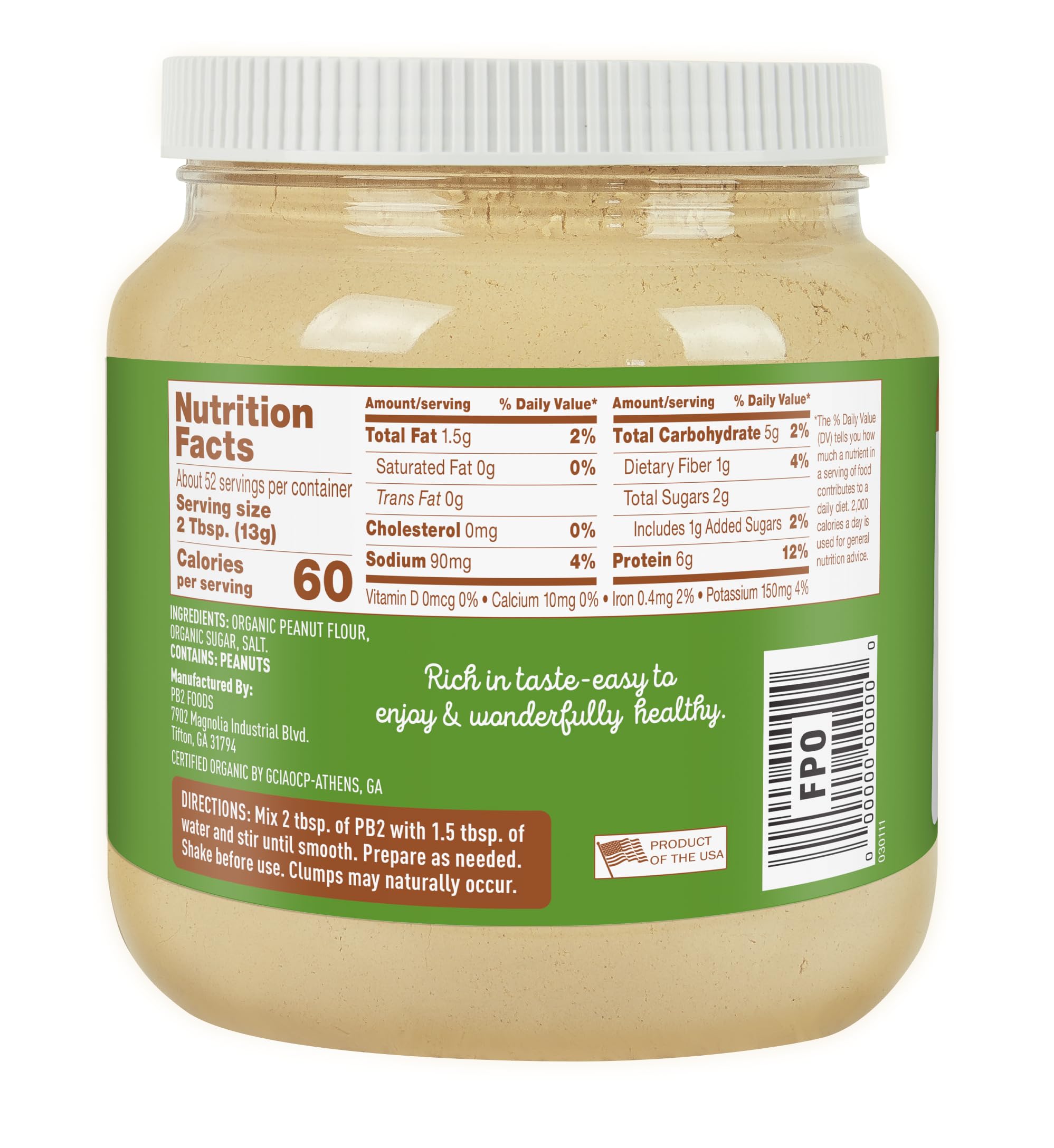 PB2 Organic Powdered Peanut Butter scoop shows easy portion control