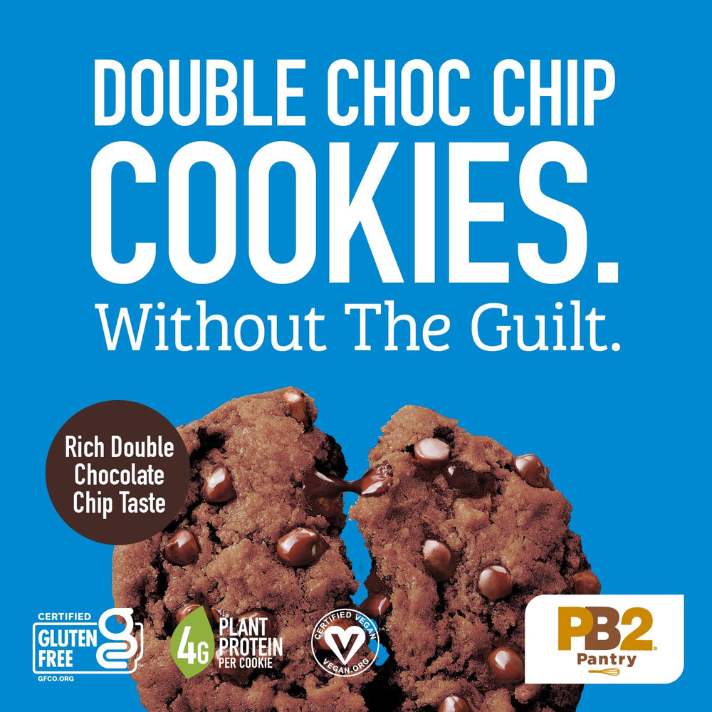 PB2 Pantry Double Chocolate Chip Cookie Mix ingredients displayed with peanuts and chocolate chips.