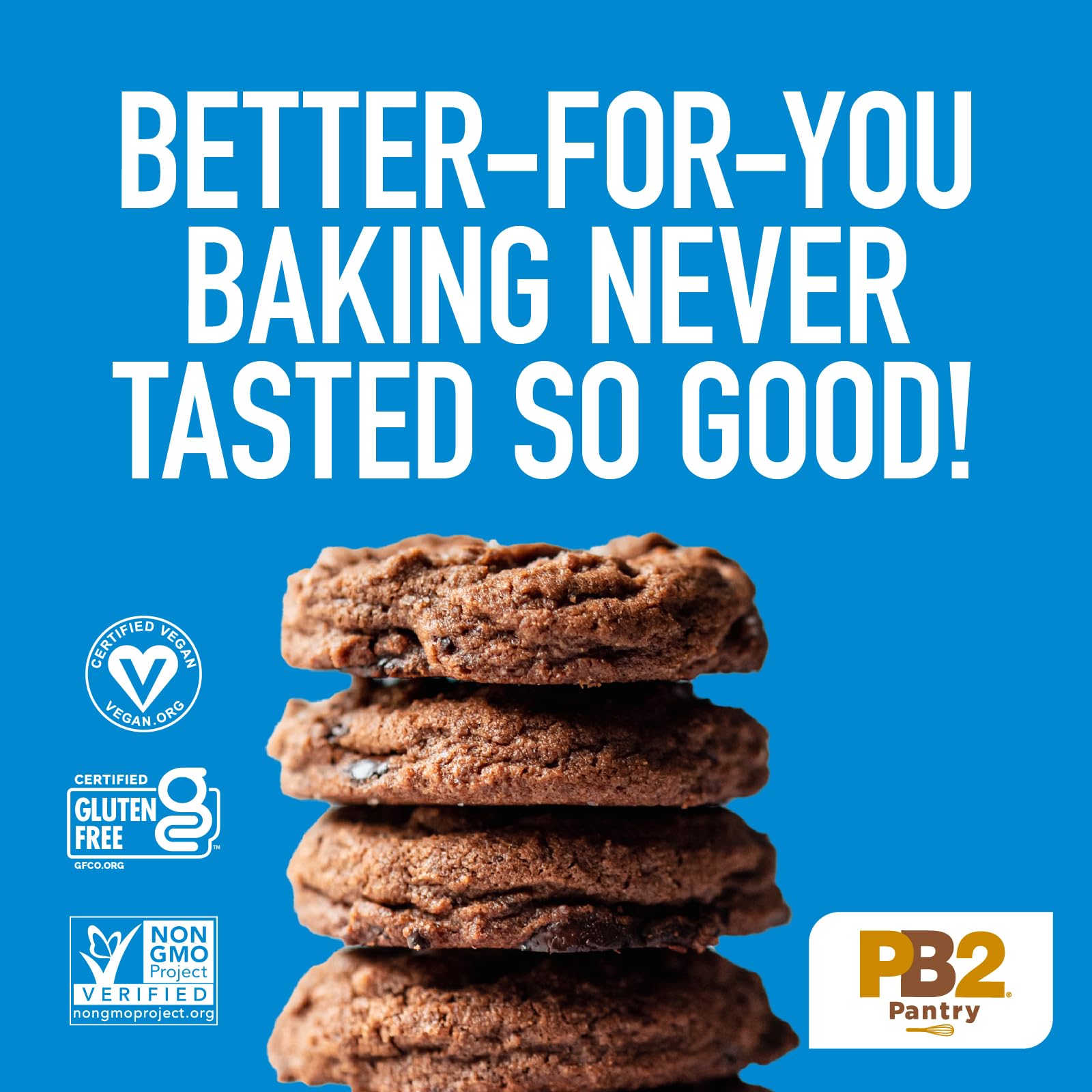 Product label featuring vegan, gluten-free, non-GMO certifications in view.