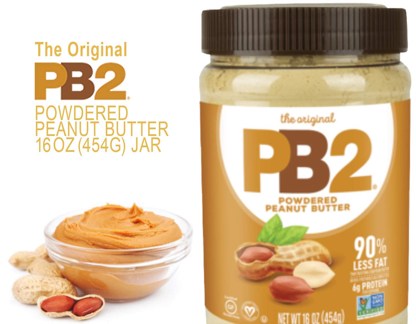 PB2 jar side view highlights convenient scoop and compact shelf-ready packaging