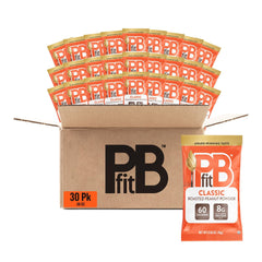 PBfit Classic peanut butter powder packet ready for on-the-go protein boost