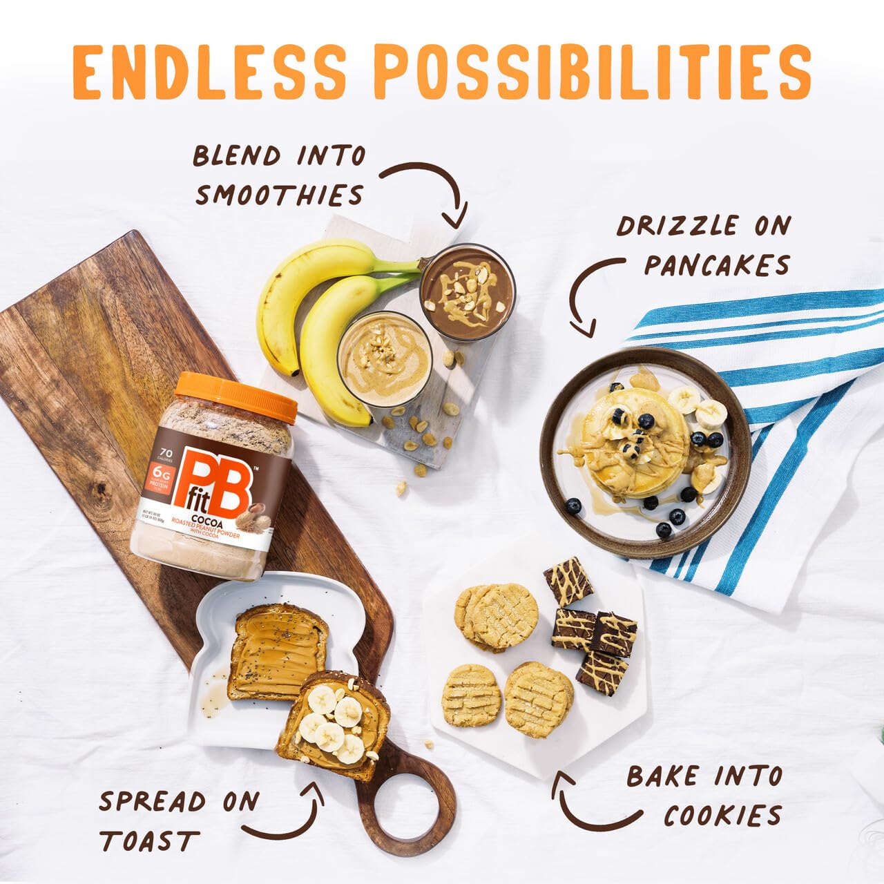 Waffles drizzled with PBfit Cocoa Powder for a wholesome flavor