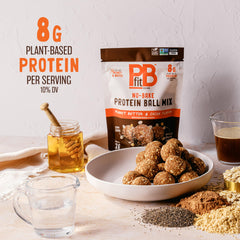 PBfit mix being stirred with honey and water for balls.