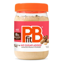 PBfit No Sugar Added Peanut Butter Powder jar showing clean ingredients for guilt-free snacking.