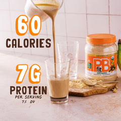 PBfit Organic Peanut Butter Powder smoothie pour reveals creamy, low-fat protein addition