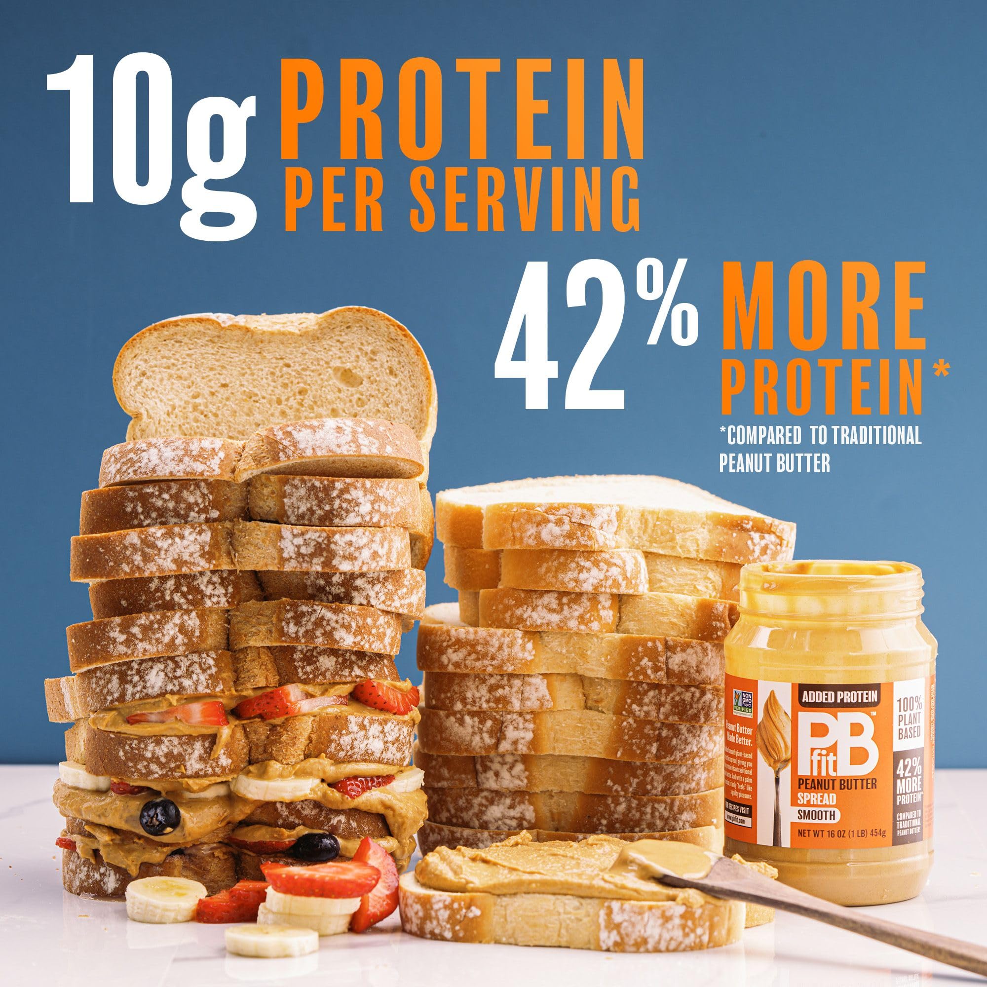 PBfit ingredients featuring roasted peanuts and pea protein for a vegan profile.