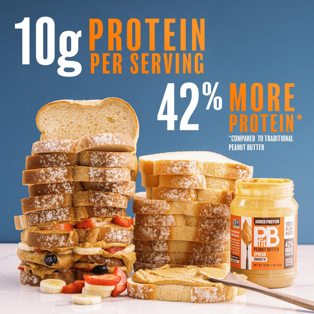 PBfit ingredients featuring roasted peanuts and pea protein for a vegan profile.