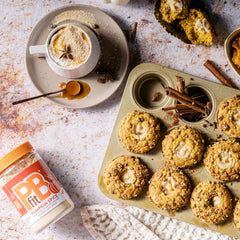 Baked pancake enhanced by PBfit Pumpkin Spice powder for extra flavor.