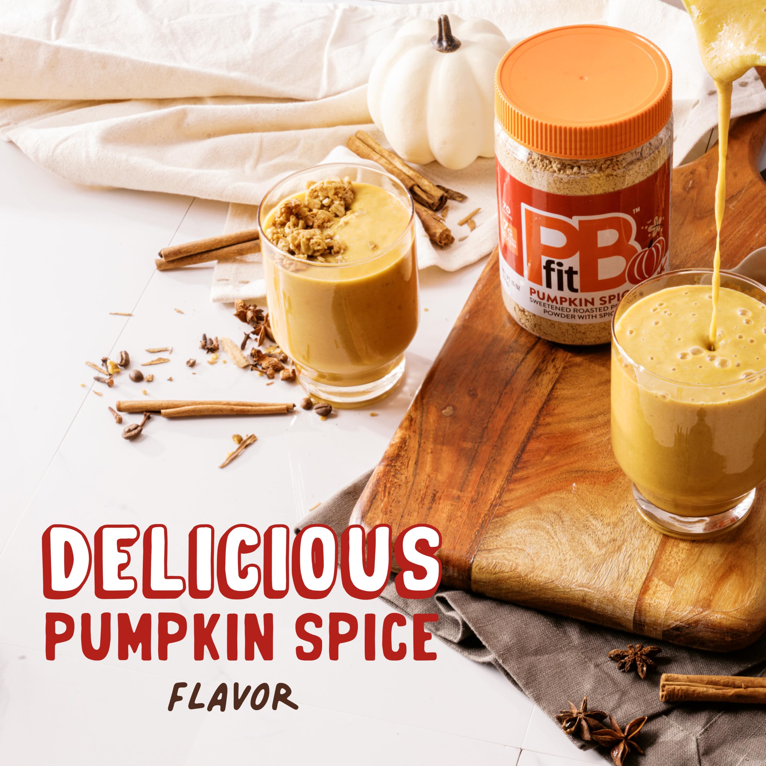 Smoothie shot with PBfit Pumpkin Spice powder for a protein boost.