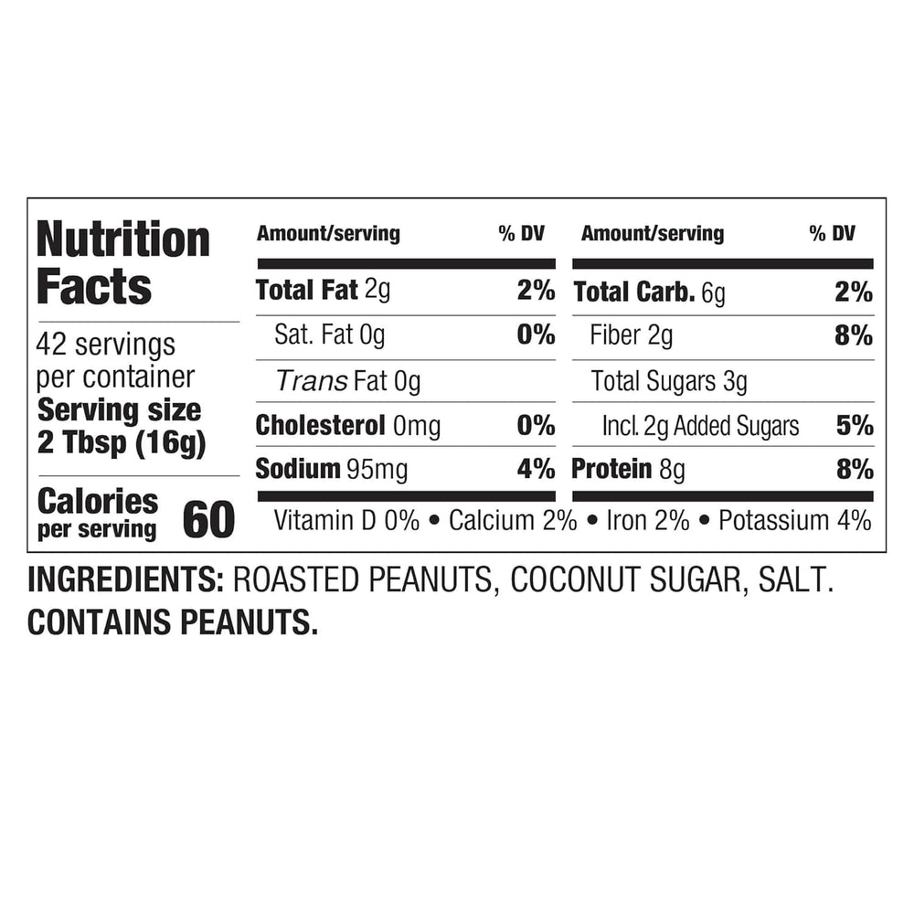 Close-up of PBfit roasted peanuts powder showing simple ingredients.