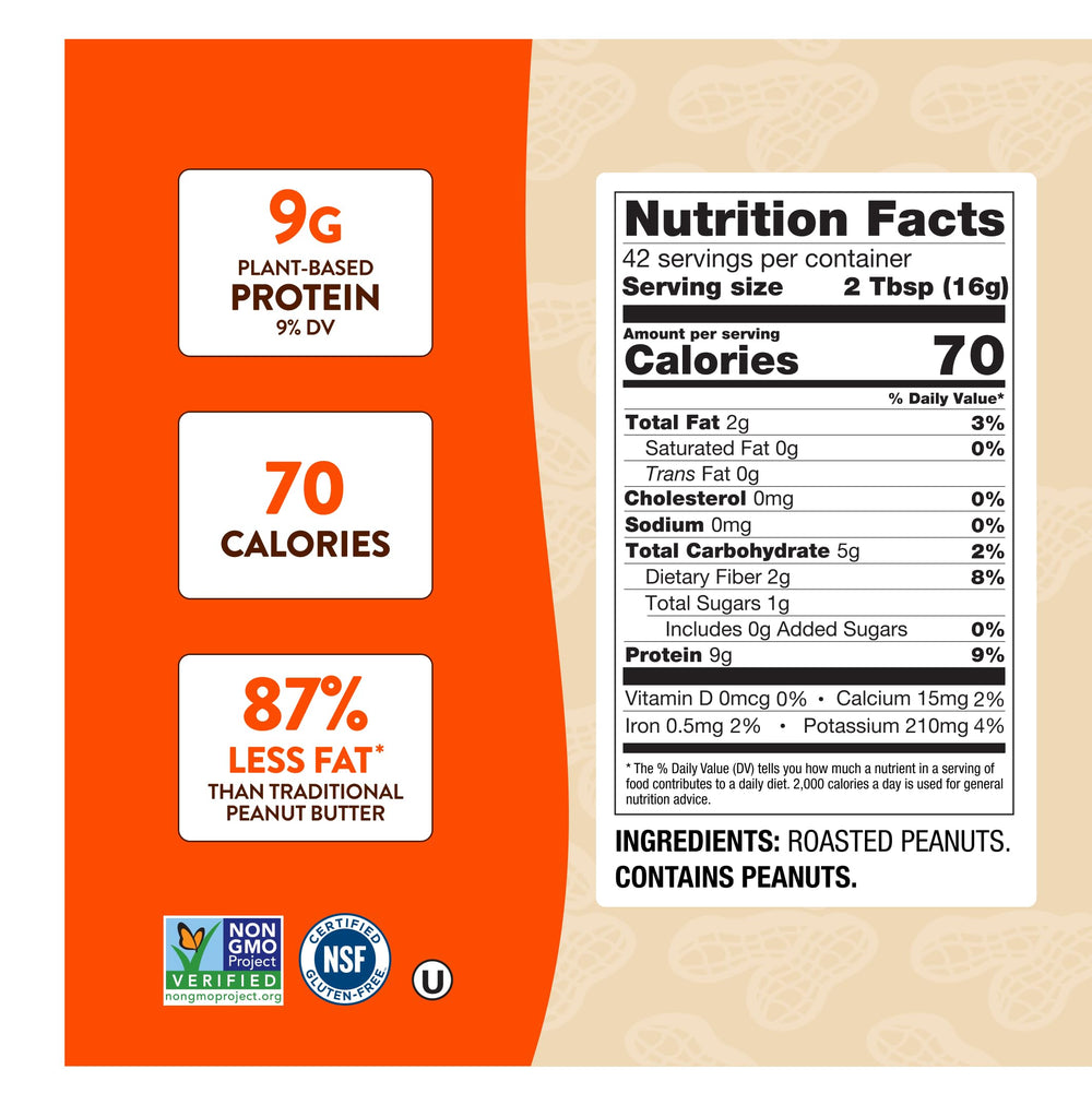PBfit Simply Peanut Powder jar front highlighting low fat and protein