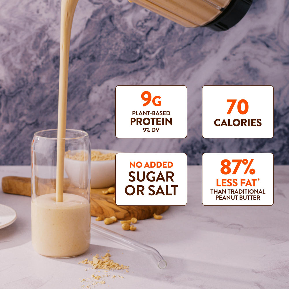 PBfit Simply Peanut Powder on pancake batter for keto-friendly breakfast