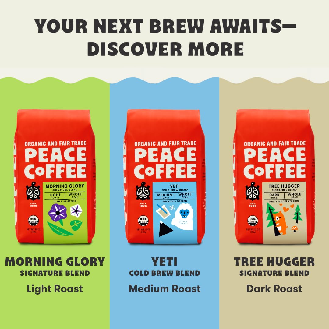 Aromatic cup of Peace Coffee Blue Ox Blend for everyday enjoyment.