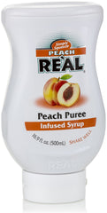Peach Real syrup atop desserts, adds fruity aroma and peach flavor.
