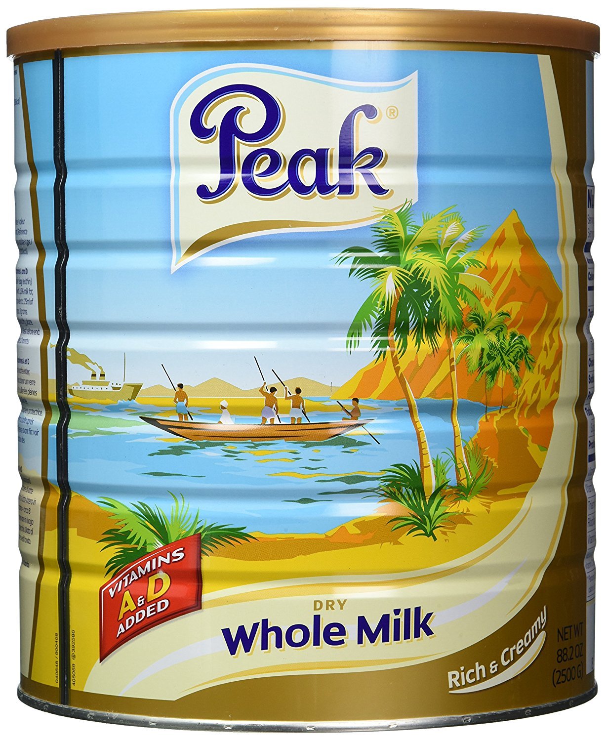 Peak Dry Whole Milk Powder bag; premium Dutch quality for drinks, cooking, and baking.