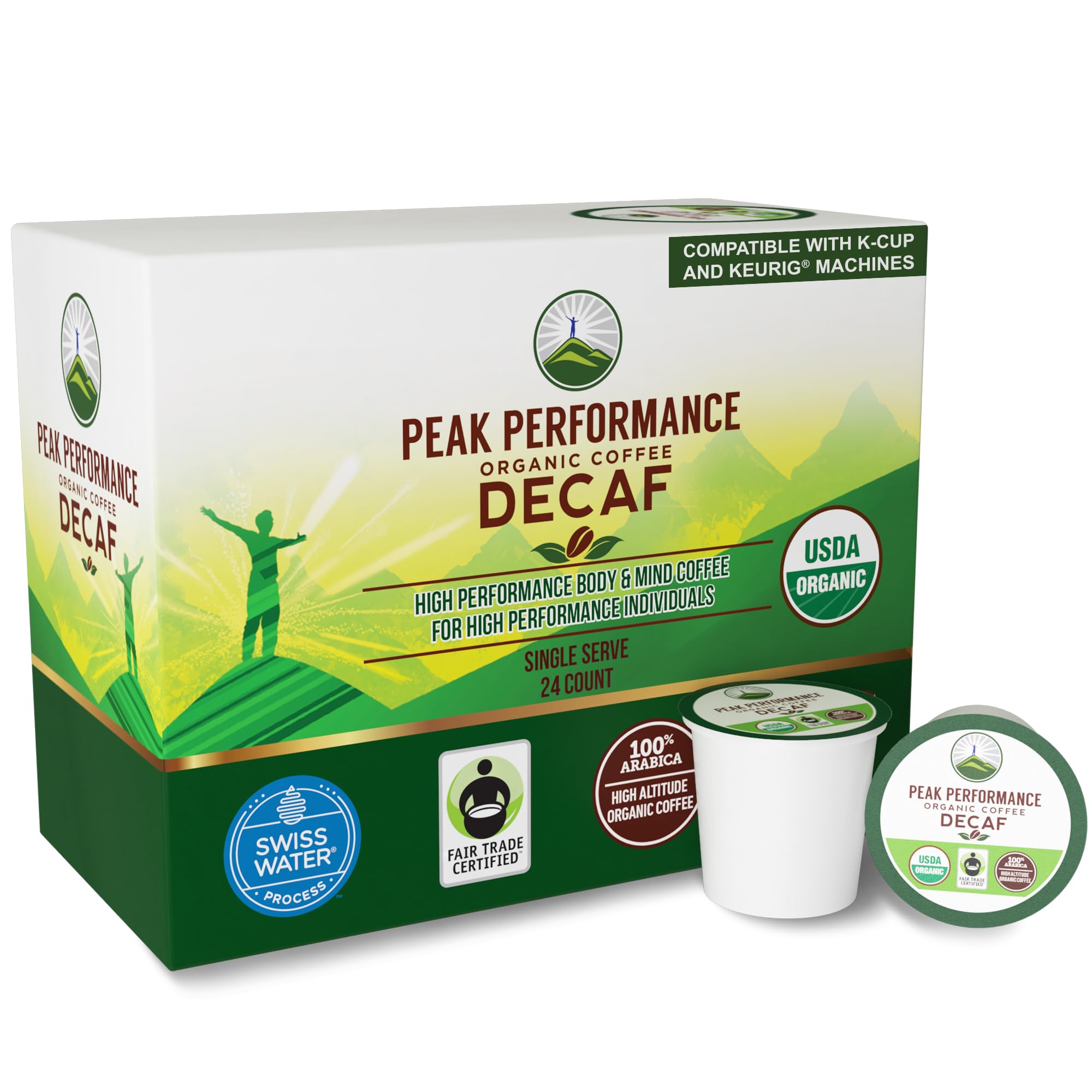 Peak Performance decaf pod close up showing Swiss Water Process aroma