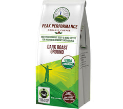 Peak Performance high altitude coffee grounds deliver bold flavor and low acidity for a smooth brew.