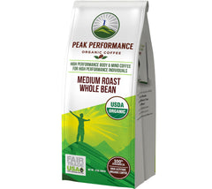 Peak Performance High Altitude Organic Coffee bag front highlights aroma for your morning ritual.