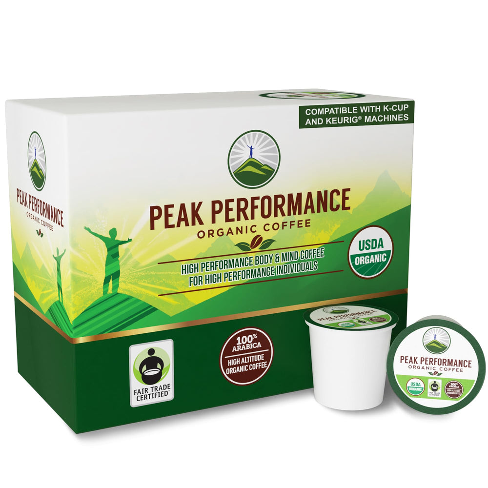 Peak Performance USDA Organic coffee pods are K-Cup compatible for quick, mess-free brewing.