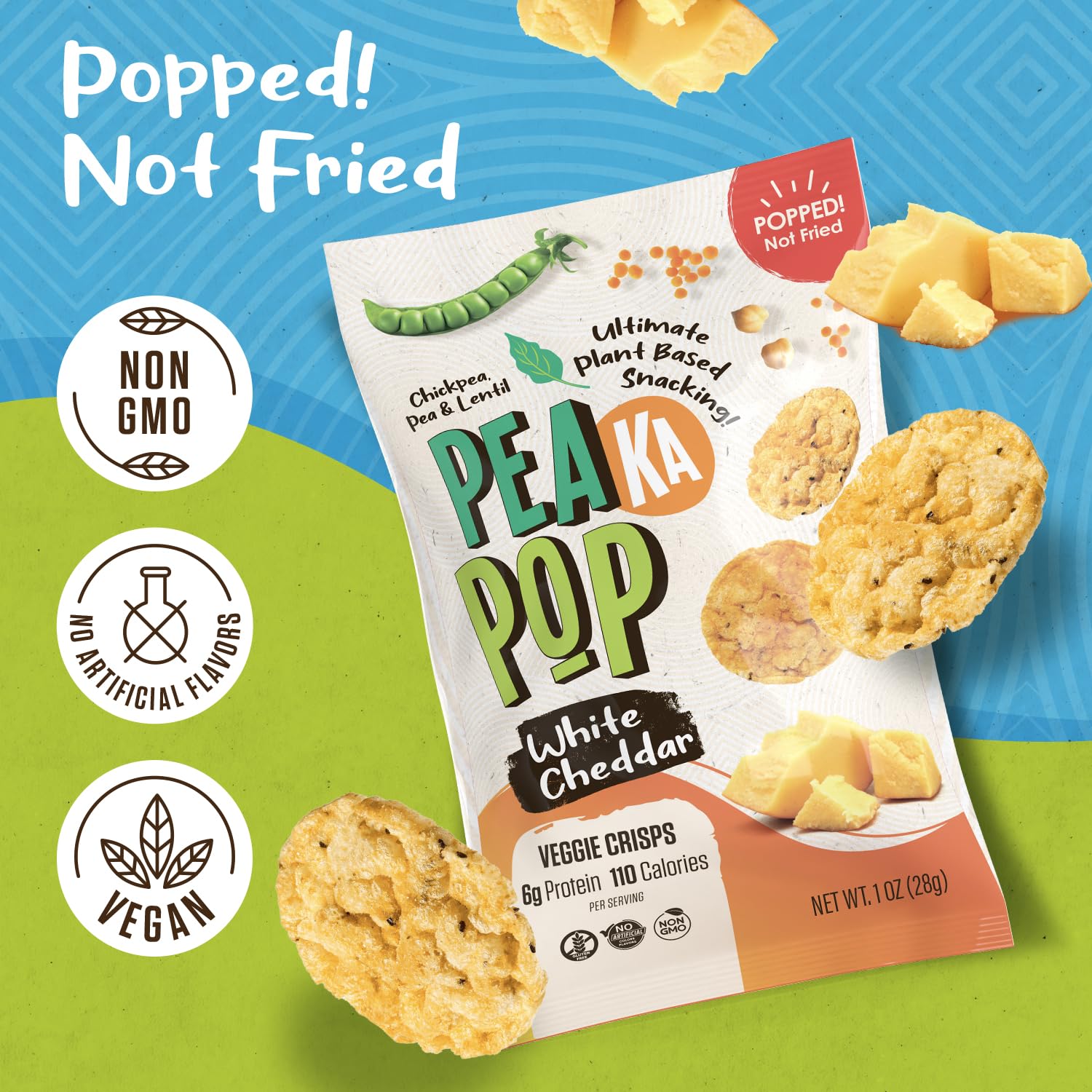 PeaKaPop bag on table, convenient 1 oz portion
