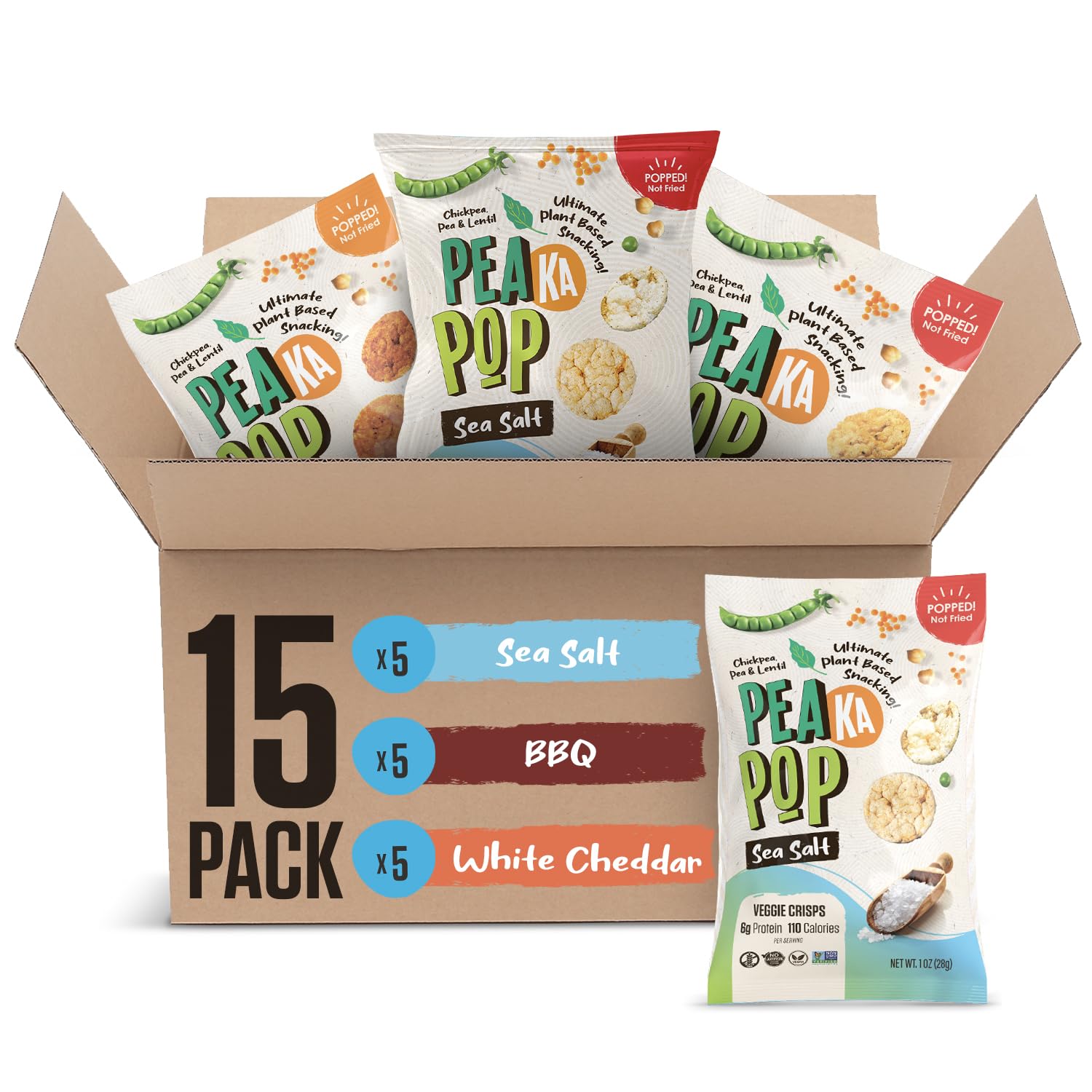 PeaKaPop Sea Salt bag, crispy on-the-go snack for busy days