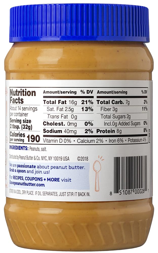 Peanut Butter & Co. crunchy texture image highlights spread for smoothies and baking.