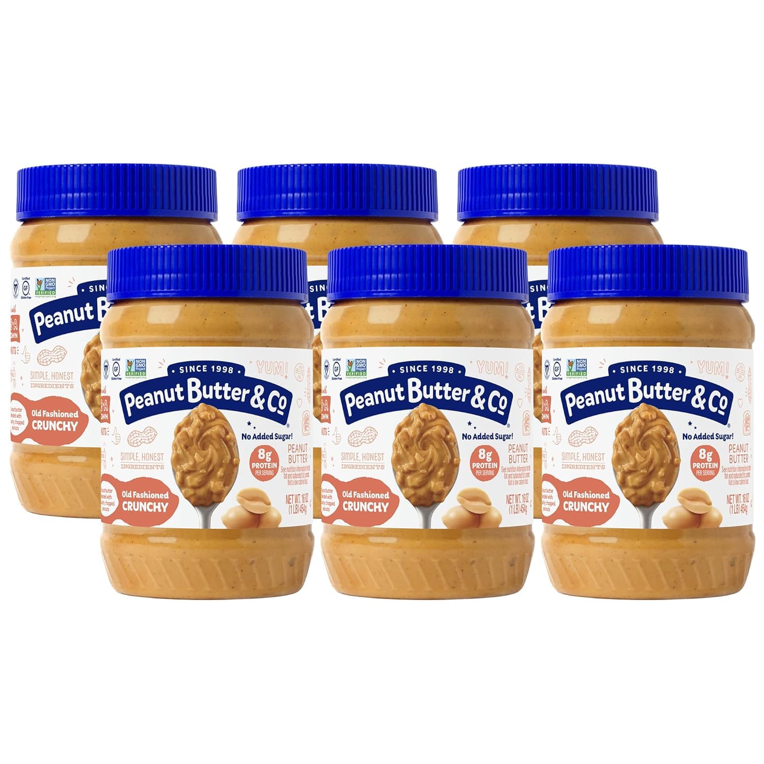 Peanut Butter & Co. Old Fashioned Crunchy jar shows classic crunch ideal for toast and snacks.