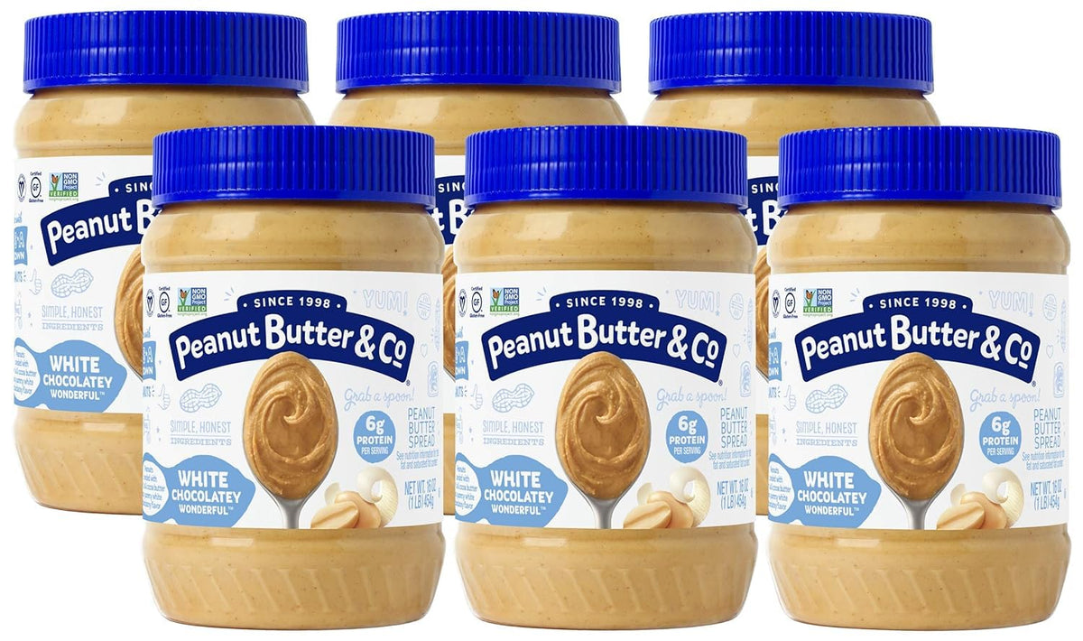 Peanut Butter & Co. White Chocolatey Wonderful jar, creamy no-stir spread for desserts.