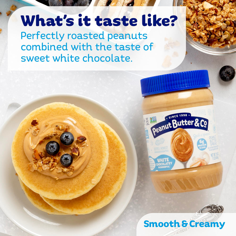 Peanut Butter & Co. White Chocolatey Wonderful in a yogurt bowl, protein-rich snack.