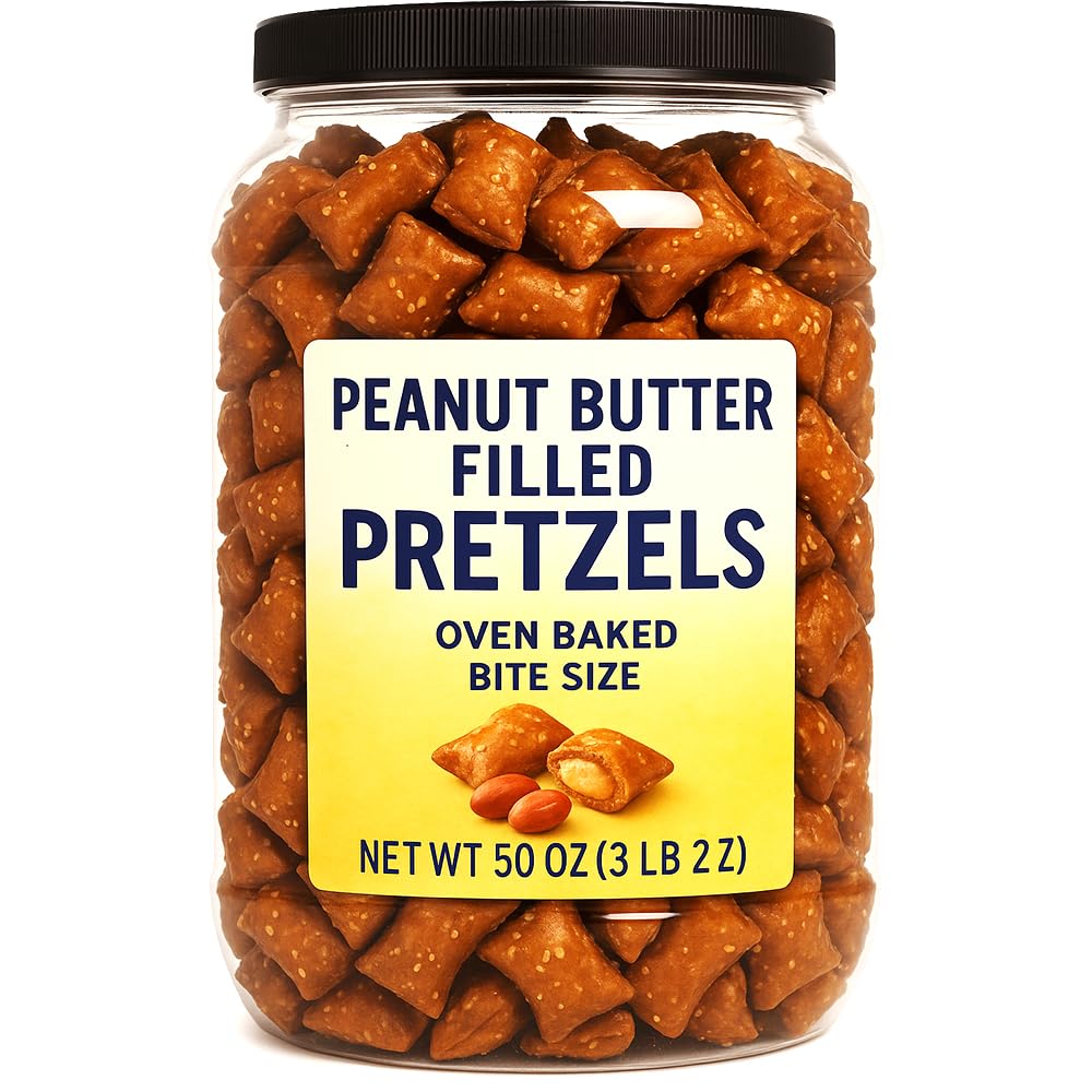 Peanut Butter Filled Pretzels 50 oz tub — crunchy bite-size pieces for on-the-go snacking