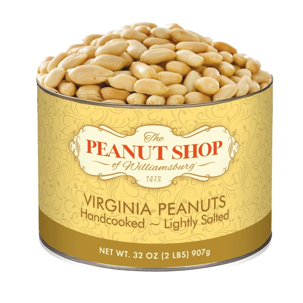 The Peanut Shop of Williamsburg extra-large handcooked peanuts in a gift tin, ideal for gifting.