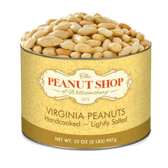 The Peanut Shop of Williamsburg extra-large handcooked peanuts in a gift tin, ideal for gifting.