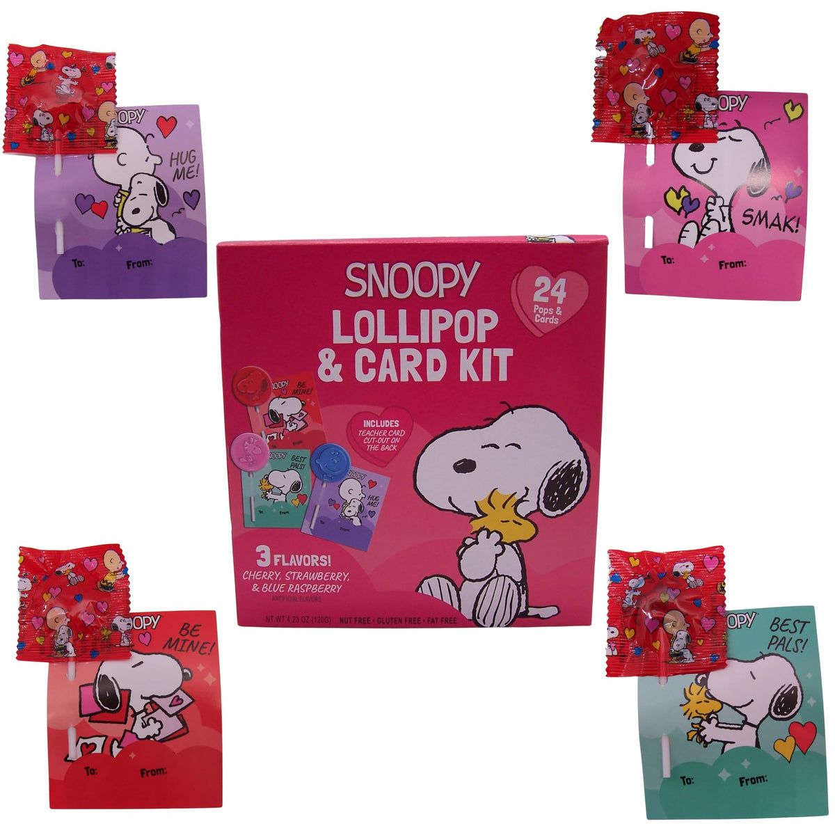 Peanuts Snoopy Valentine lollipops with festive class packaging for easy handouts
