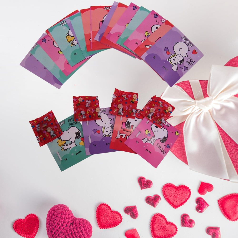 Charming Snoopy artwork enhances the appeal of Valentine treats
