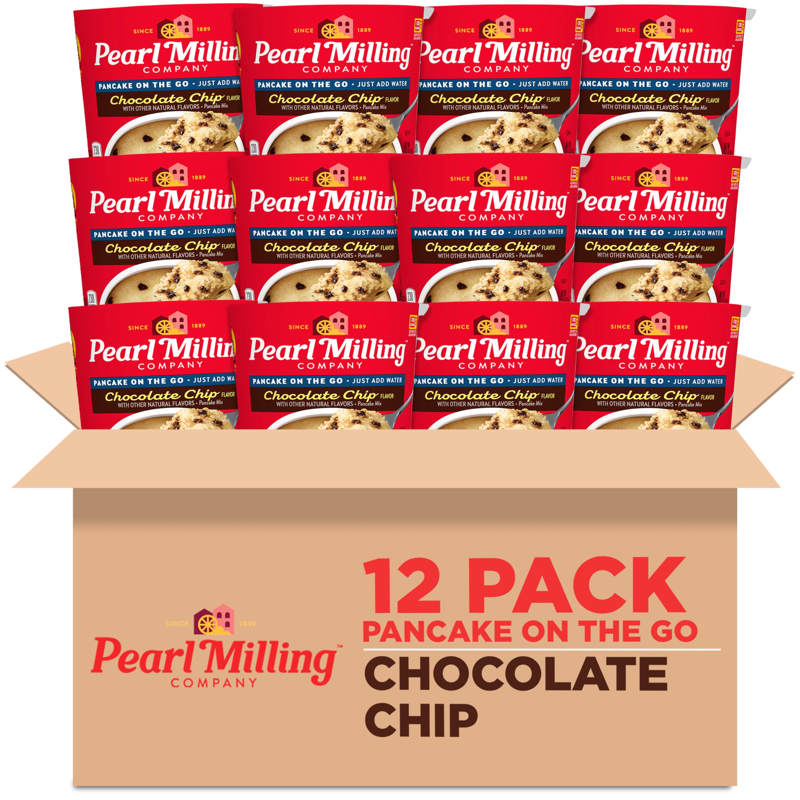 Pearl Milling Company pancake cups chocolate chip pack front for quick breakfasts