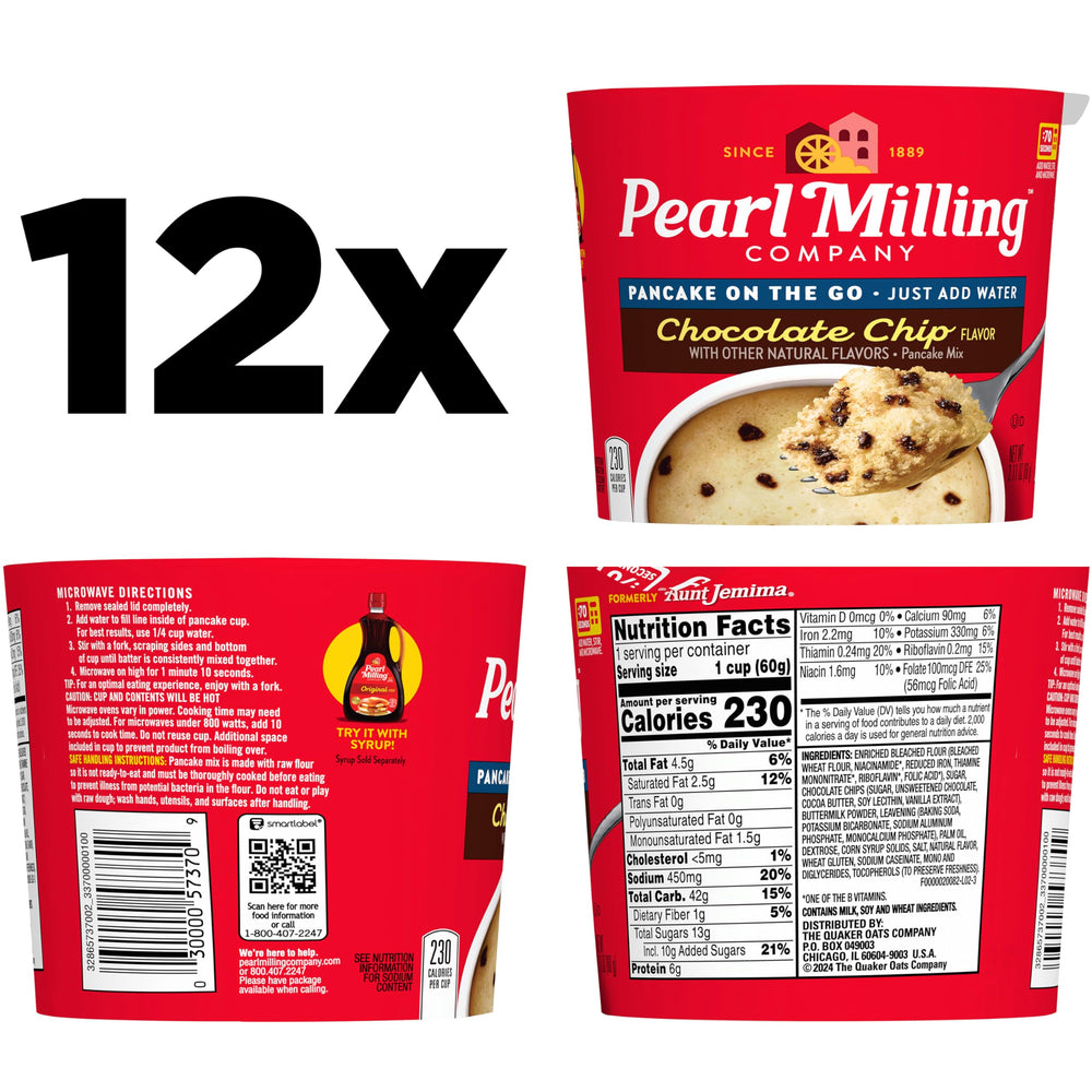 Pour-ready Pearl Milling Company pancake cups chocolate chip for easy prep