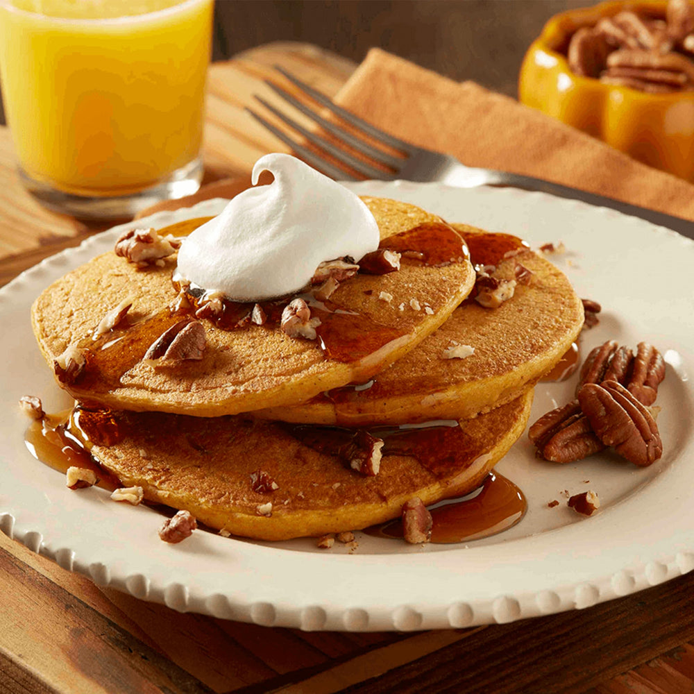 Recipe card beside Pearl Milling Company pancake cups chocolate chip