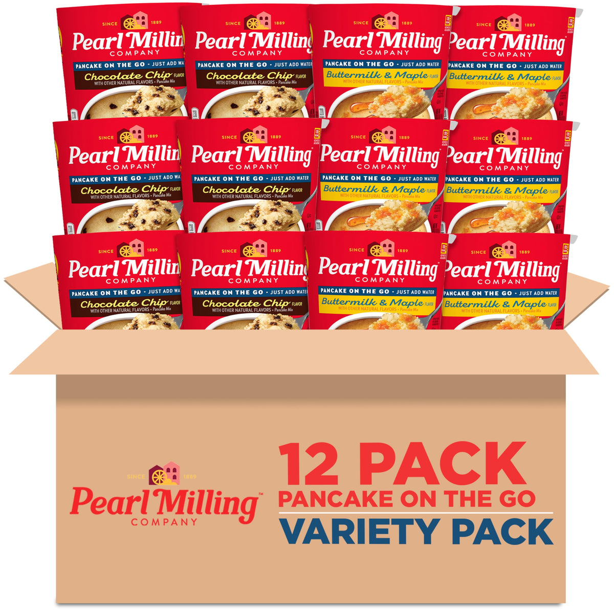 Pearl Milling Company pancake cups pack 12 ready-to-heat breakfast option.