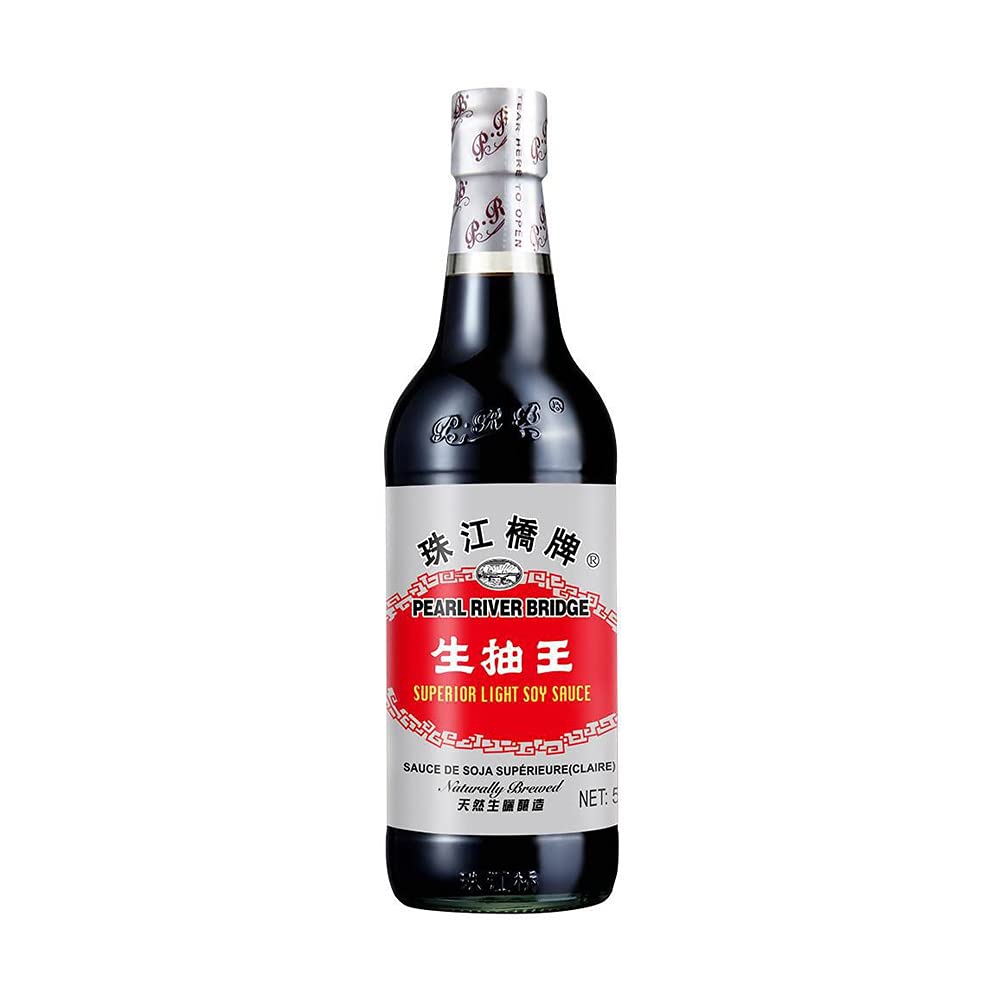 Pearl River Bridge Superior Light Soy Sauce bottle highlights balanced umami for savory stir-fries.