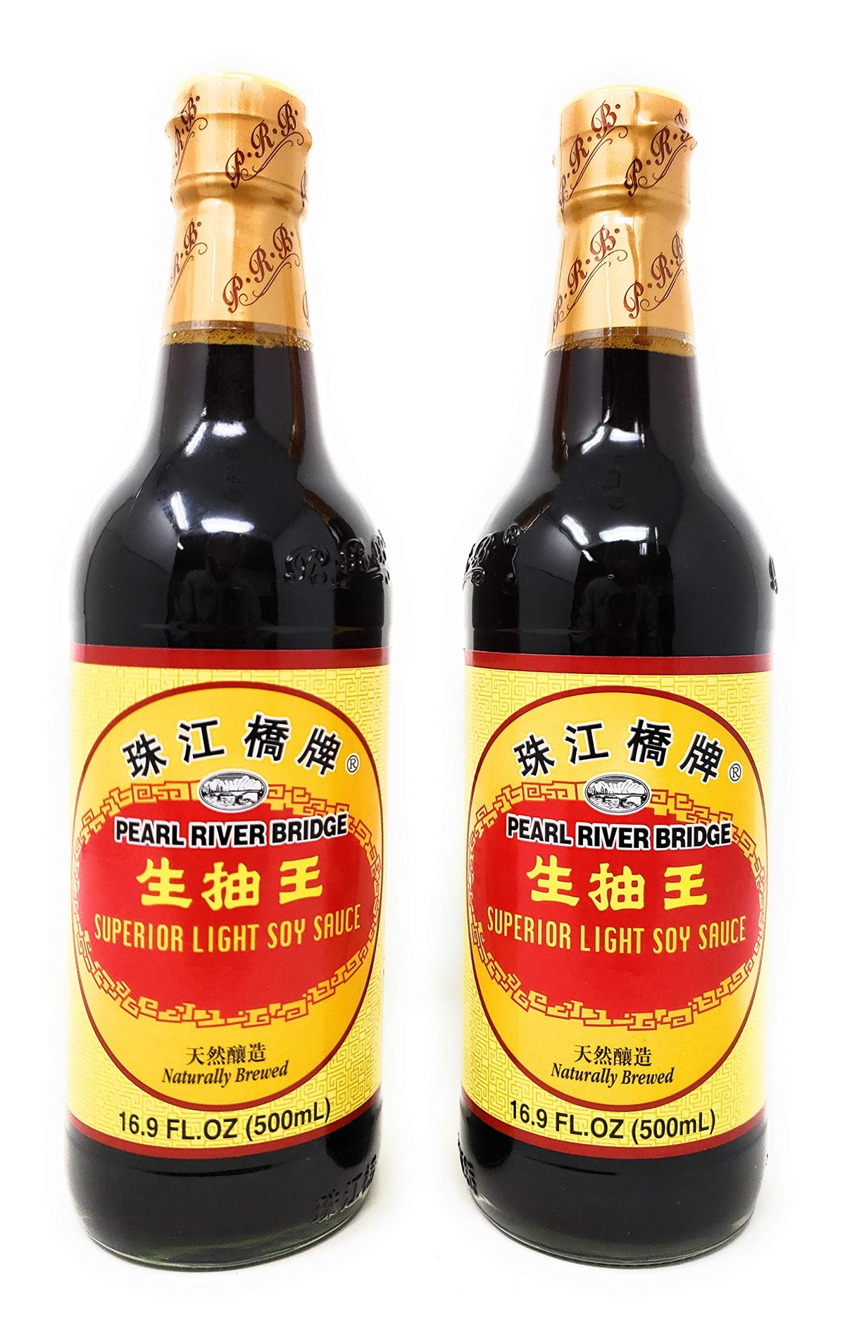 Pearl River Bridge Superior Light Soy Sauce bottle enhances stir-fry flavor with subtle color.
